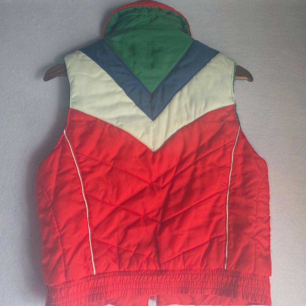 Vintage 80s Colorblock Ski Puffer‎ Vest Red Blue Green Chevron Women Medium